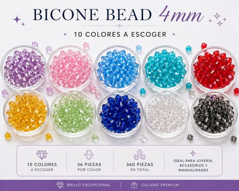 Paquete de Bicone 4 mm – Colores Surtidos (360pcs)